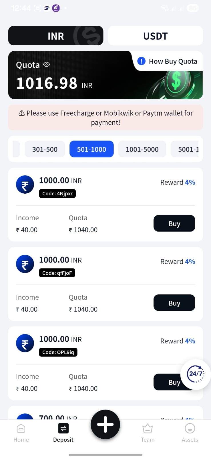 Diwa Pay INR orders screenshot